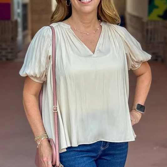 top Diana Puff Sleeve V-Neck Blouse Bless Your Heart Boutique $72.99