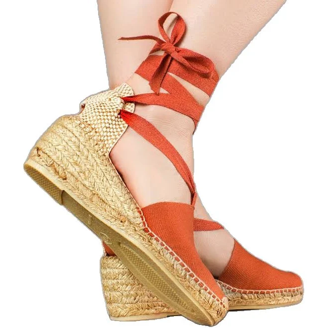 shoes Diegos Classic high wedge orange terracotta Lola espadrilles shoes hand made and hand stitched in northern Spain | capsule wardrobe Etsy - DiegosBoutique $69