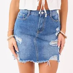 skirt Distressed Raw Hem Denim Mini Skirt Lime Lush $19.99
