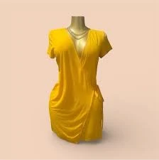 dress DIVIDED Yellow Wrap Dress Tie Accent V-Neck Short Sleeve Short Women Size M eBay $18