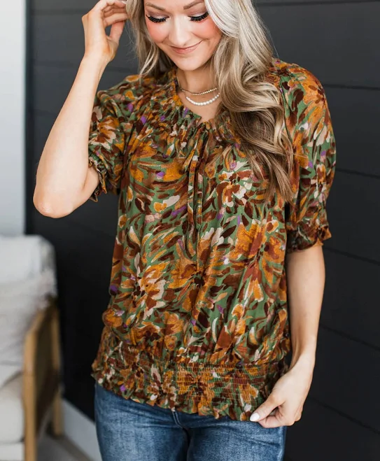 blouses Doe & Rae Smocked Floral Blouse The Pulse Boutique $44.95