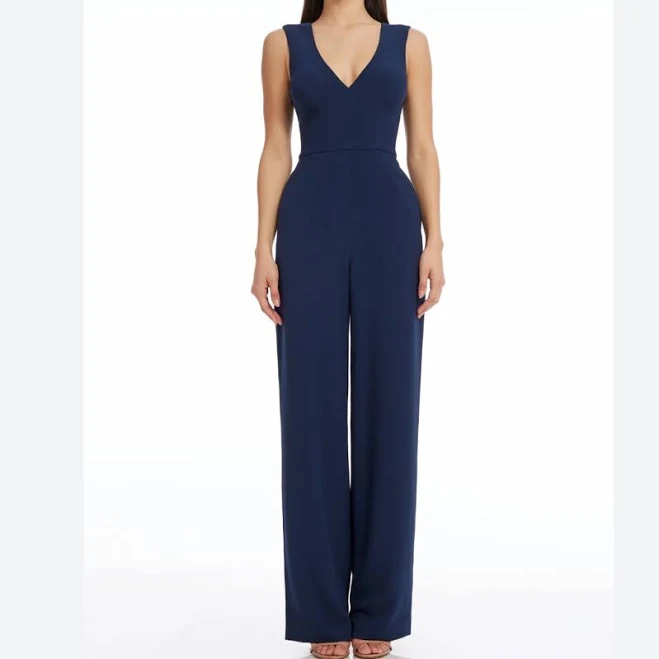 jumpsuit Dress The Population Pants & Jumpsuits | Dress The Population Sandra Navy Blue V-Neck Wide Leg Jumpsuit Womens Small New | Color: Blue | Size: S | Pm- Poshmark $120