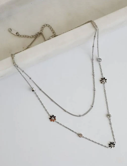 accessory DressUp Cute Silver Flower Charm Layered Necklace Dress Up $7