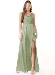 dress Dusty Sage A-Line Cowl Neckline Side Slit Stretch Satin Dress Azazie.com $29