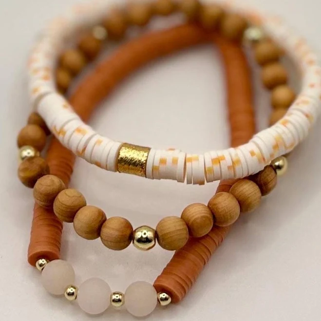 accessory Earthy Neutral Wood & Heishi Beaded Bracelet Stack Etsy - Seller $30
