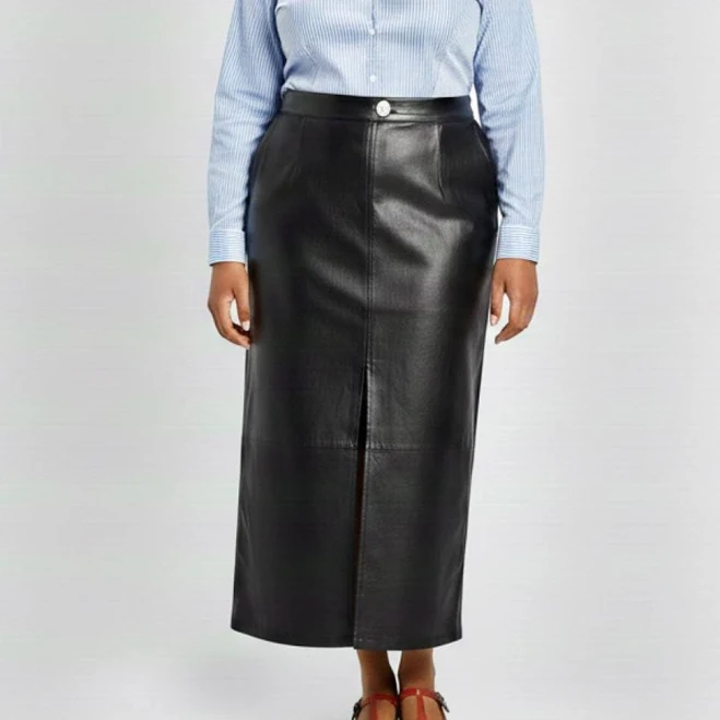 skirt Edgy Minimalist High Waist PU Leather Midi Skirt with Front Split Etsy - Seller $15