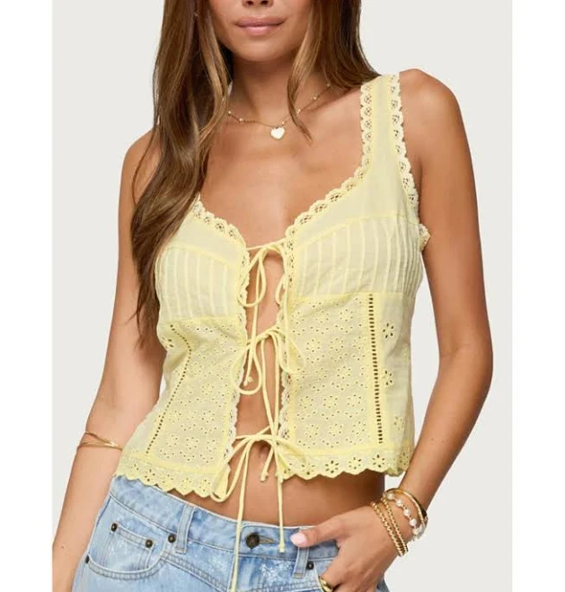 top Edikted Women's Fiore Eyelet Tie Front Top Macy's $47.6