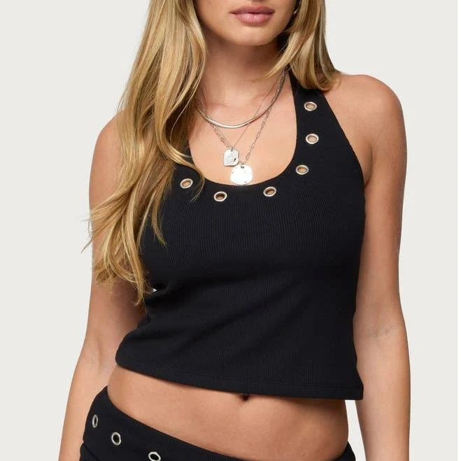 top Edikted Women's Havana Grommet Ribbed Halter Top Nordstrom $32