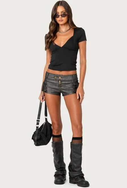 shorts Edikted Women's Washed Faux Leather Micro Cargo Shorts edikted $23.4