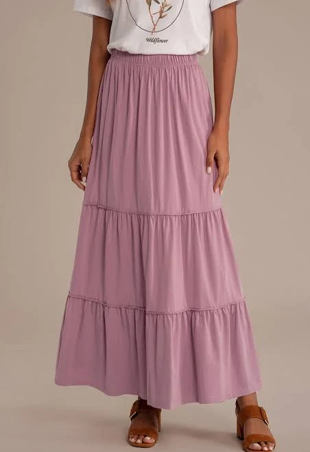 skirt Elegant Elastic Waist Tiered Maxi Skirt Petal Lush $32.5