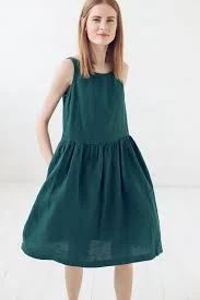 dress Emerald Green Linen Dress: A-Line Midi with Pockets Etsy $88.58