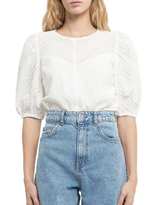 top English Factory Women's Eyelet Puff Sleeve Top Nordstrom $90