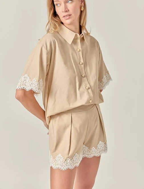matching set English Factory Women's Lace Trim Linen & Cotton Shorts Objectrare $77