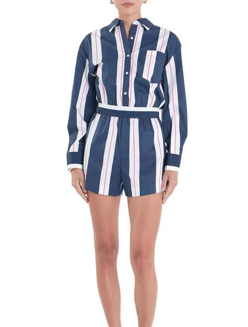 romper English Factory Women's Stripe Long Sleeve Cotton Romper Nordstrom $150