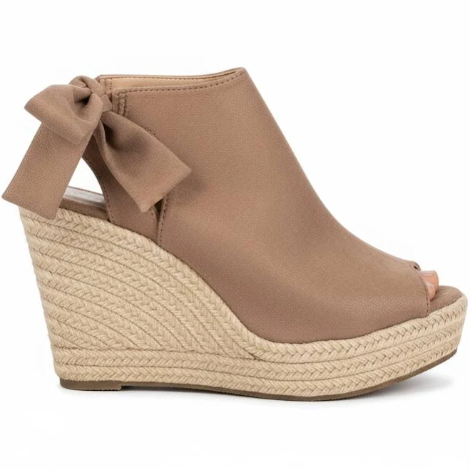 shoes Espadrille Wedge Sandals with Ankle Tie | Women's Platform Wedges Taupe / 5.5 BellanBlue $58.99