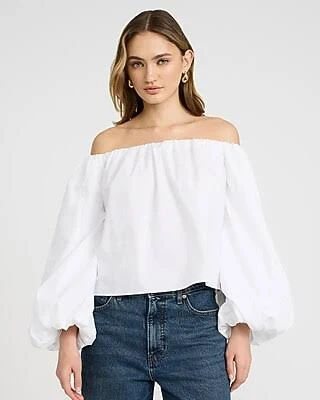 off-shoulder top Express Women's Off The Shoulder Poplin Long Sleeve Top Express $58