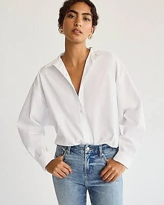 top Express Women's Stretch Cotton Poplin Oversized Shirt Express $50