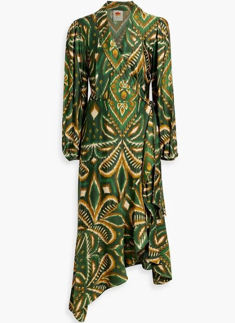 dress Farm Rio Printed crepe de chine wrap dress - Women - Green Dresses - XS THE OUTNET $75