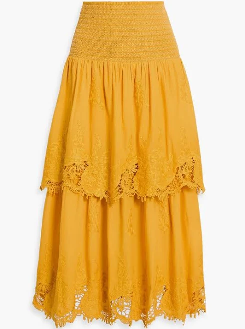 skirt Farm Rio Tiered embroidered cotton midi skirt - Women - Saffron Skirts - XL THE OUTNET $75