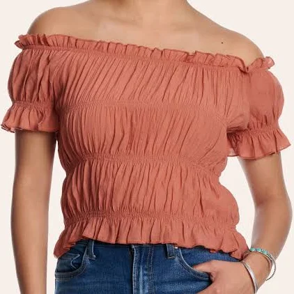 off-shoulder top Fashion Express Women's Off Shoulder Smocked Crop Top Cavender's Boot City Western Store $16.98