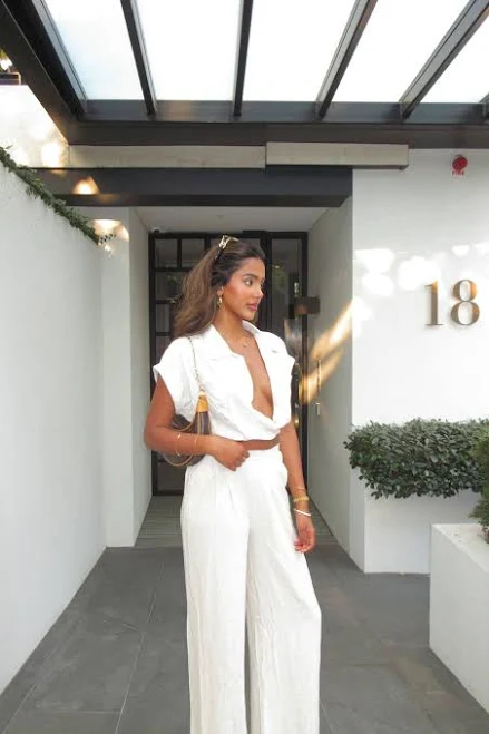 two piece set Fashion Nova Andrea Linen Cropped Blouse and Pant Set Fashion Nova $44.99