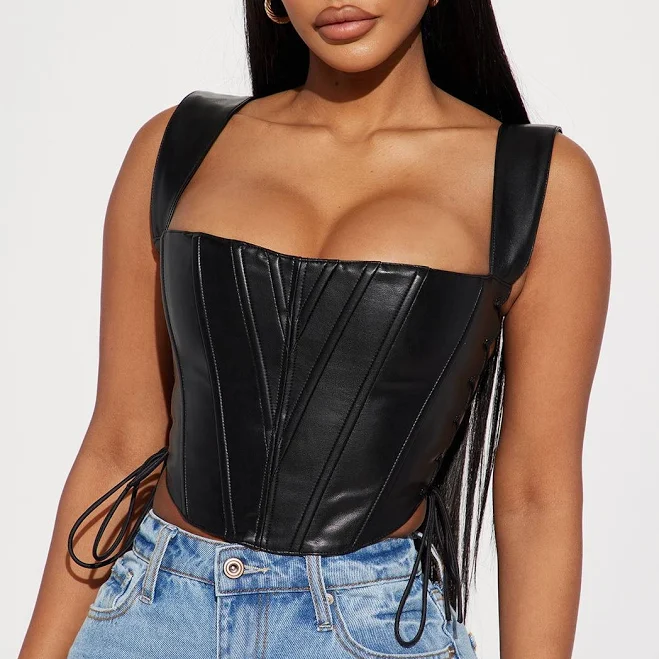 corset top Fashion Nova Camisa Top Side Struttin' Faux Leather Corset Fashion Nova $23.99