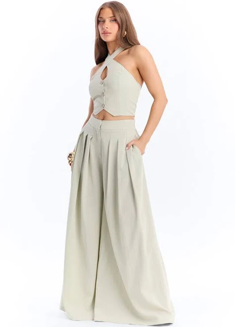 matching set Fashion Nova Cropped Halter Linen Pant Set Fashion Nova $59.99