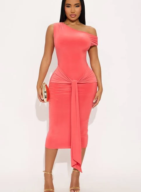 dress Fashion Nova Venezia One Shoulder Backless Draped Midi Dress Fashion Nova $19.98