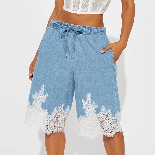 shorts Fashion Nova Women's Making Things Happen Lace Trim Denim Jorts Fashion Nova $19.25