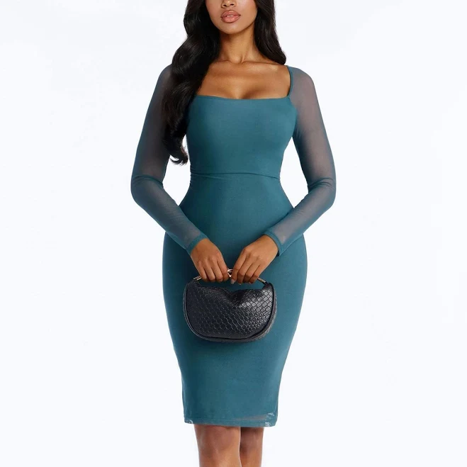 dress Fashion Nova Zuri Mesh Square Neck Midi Dress Fashion Nova $10