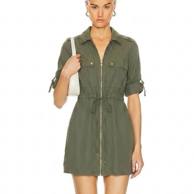 dress Fate Womens Size S Olive Green Utility Shirt Dress Zip Front eBay $29.99