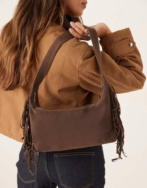 bag Faux Suede Shoulder Bag with Fringe ASOS $36.8