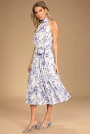 dress Float to You White Floral Print Halter Tiered Midi Dress lulus.com $63