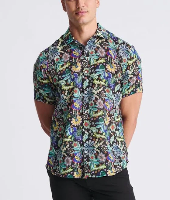 blouses Floral Printed Lightweight LINEN Short Sleeve Shirt Postmarc $105