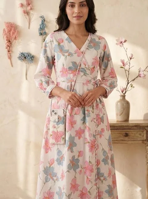 dress Floral V-Neck Tea Length Wrap Dress Etsy - Seller $32.26