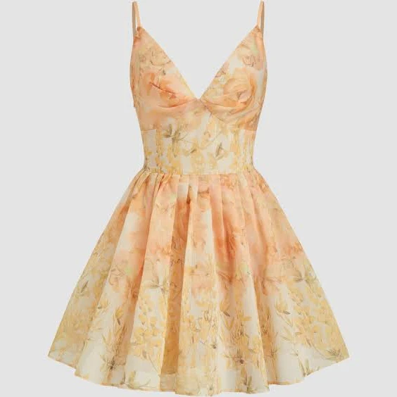 dress Floral Woven Square Neck Ruffle Cami Mini Dress Cider $34.93