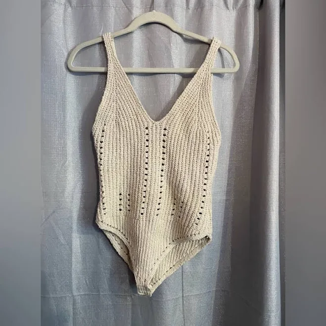 bodysuit Free People Tops | Free People Cream Crochet Bodysuit With V-Neck | Color: Cream | Size: M | Oneamber12's Closet Poshmark $35