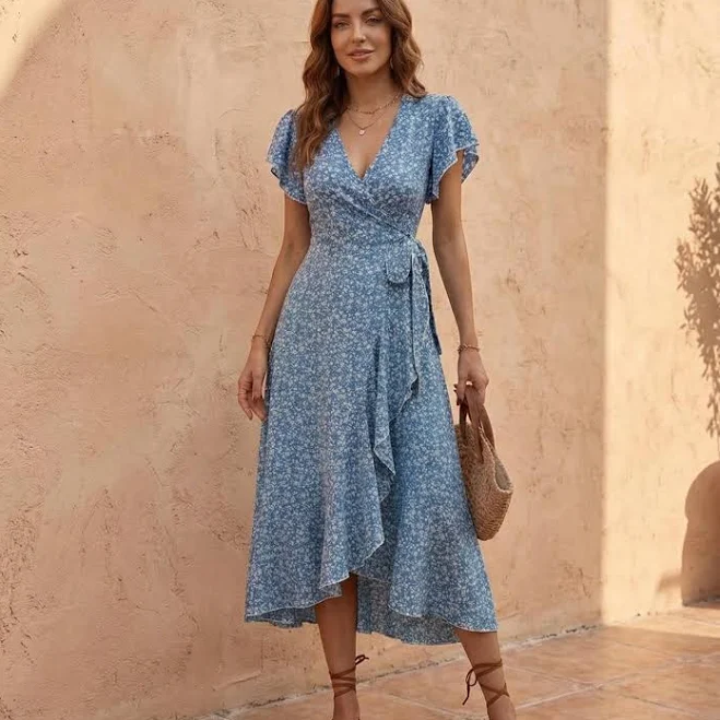 dress French Floral Flutter Sleeve Midi Dress Etsy - Seller $43.47