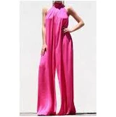 jumpsuit Fuchsia Pink Boho Halter Wide Leg Palazzo Jumpsuit Pantsuit Outfit Sleeveless Elegant Cocktail Party Dress Jumpsuit Etsy $79.95