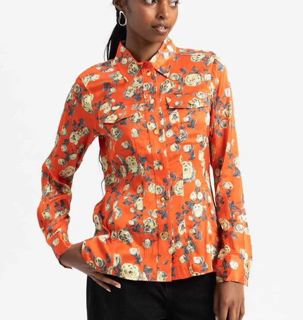 blouses Ganni Printed Satin Shirt Poinciana Garmentory $224.4
