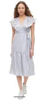 dress Gap Flutter Sleeve Midi Wrap Dress Blue/White Stripe Size XS New eBay $21.99