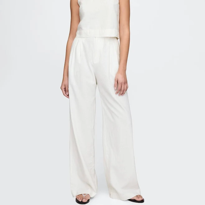 matching set Gap Women's 365 High Rise Linen-Blend Trousers Gap $44