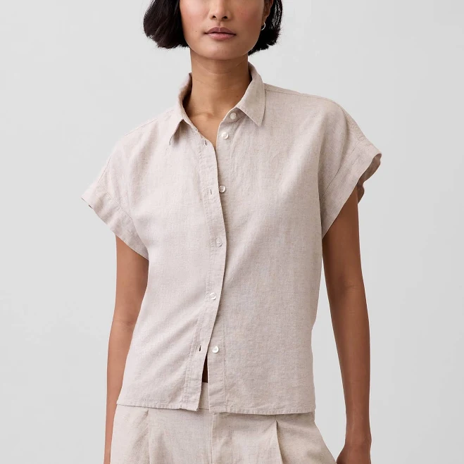 top Gap Women's Oversized Linen-Blend Shirt Gap $59.95