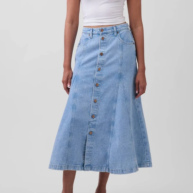 skirt Gap Women's Seamed Denim Button-Front Maxi Skirt Gap $47