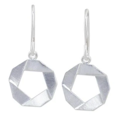accessory Geometric Dangle Earrings in Sterling Silver 925 novica.com $34.99