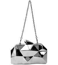 bag Geometric Faceted Hardcase Clutch MNBF137 - Silver missord $28.34