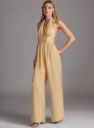 romper Gold Pleated Stretch Satin Jumpsuit Azazie.com $29