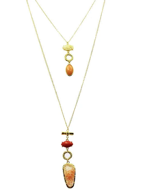 accessory Gold Tone Two Layered Multi-Colored Natural Stone Pendant Necklace eBay - esr6024248 $15