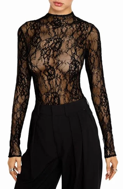 bodysuit Good American Women's Lace Mock Neck Bodysuit Nordstrom $55.53