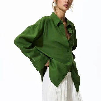 matching set H&M Ladies Oversized Linen-Blend Shirt H&M $39.99